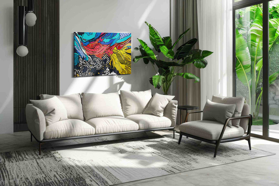 Neon Tectonic Bloom modern canvas print, on wall, lifestyle preview