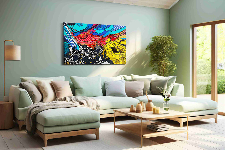 Neon Tectonic Bloom - Modern Wall Art, Contemporary Canvas Print, Minimalist Decor