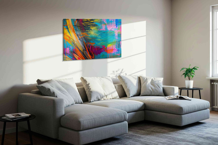 Neon Tidal Fever modern canvas print in a living room scene