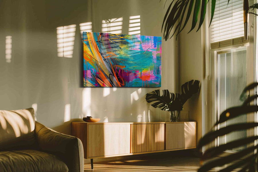Neon Tidal Fever modern canvas print, on wall, lifestyle preview