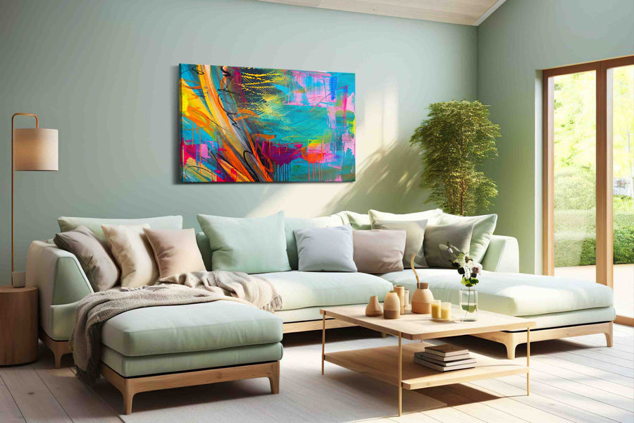 Neon Tidal Fever modern canvas print, hanging on wall