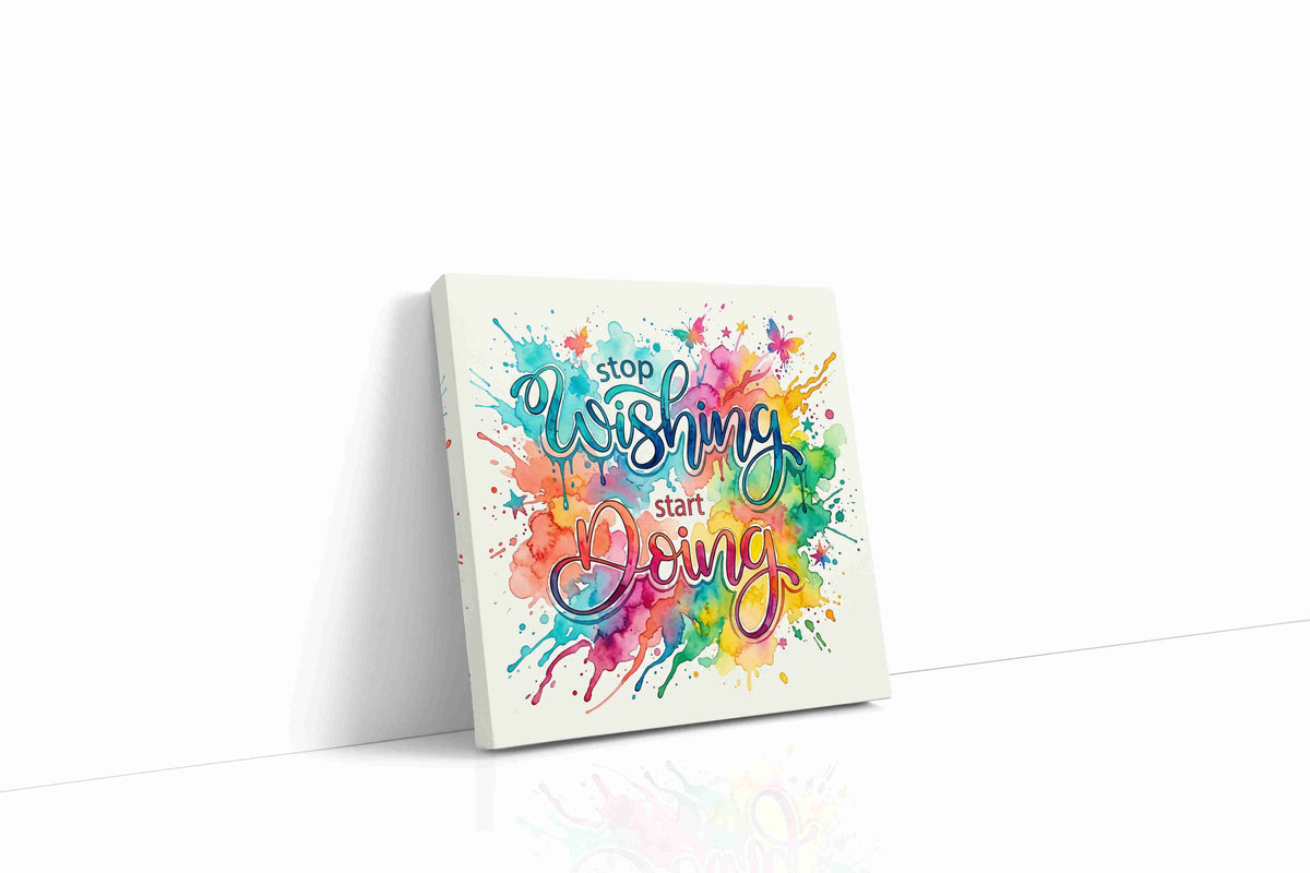 Begin in Brilliant Color motivational canvas print gallery-wrapped square canvas studio shot