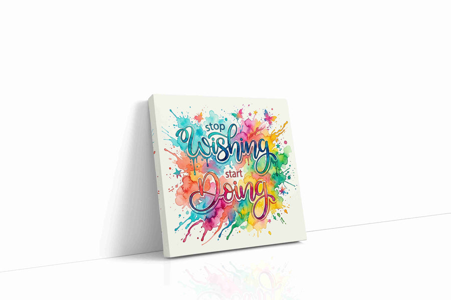 Begin in Brilliant Color motivational canvas print gallery-wrapped square canvas studio shot
