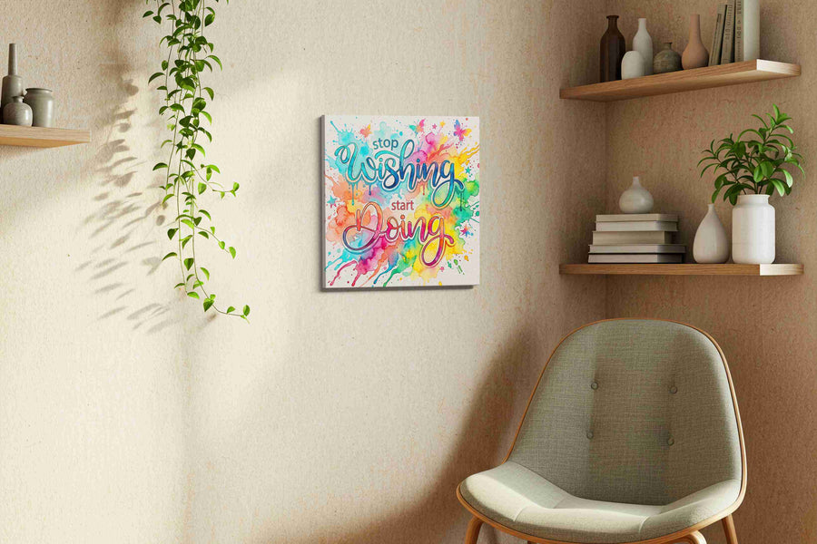 Begin in Brilliant Color motivational canvas print styled in a living room