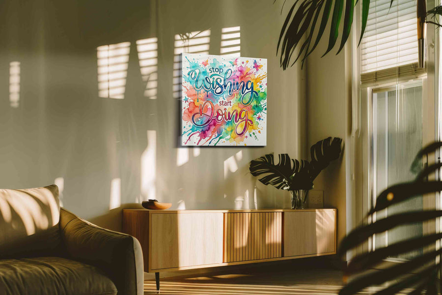 Begin in Brilliant Color motivational canvas print, on wall, lifestyle preview
