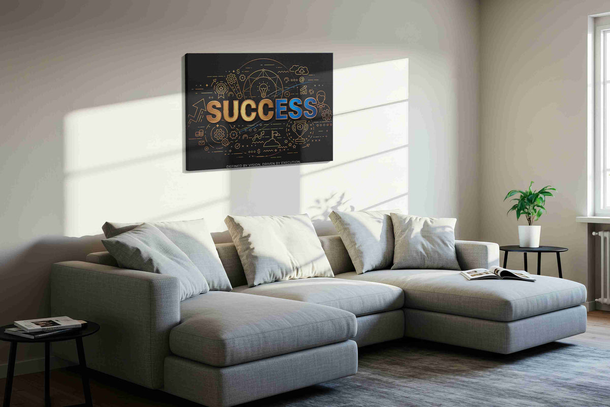 Blueprints of Triumph motivational canvas print, displayed in a living room