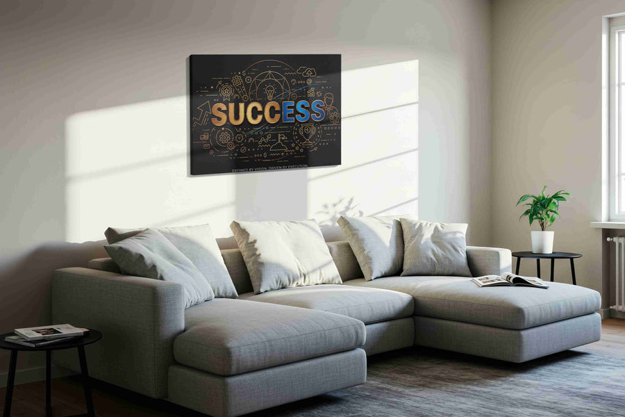 Blueprints of Triumph motivational canvas print, displayed in a living room