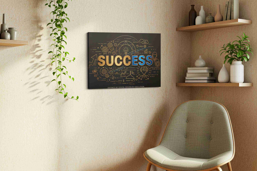 Blueprints of Triumph motivational canvas print styled in a living room