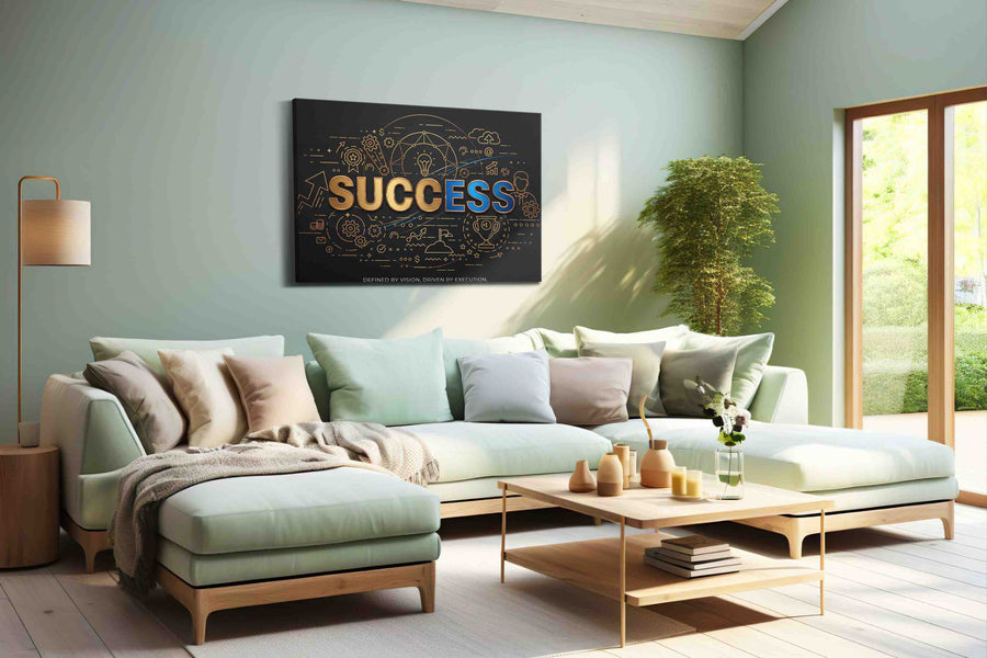 Blueprints of Triumph motivational canvas print, hanging on wall