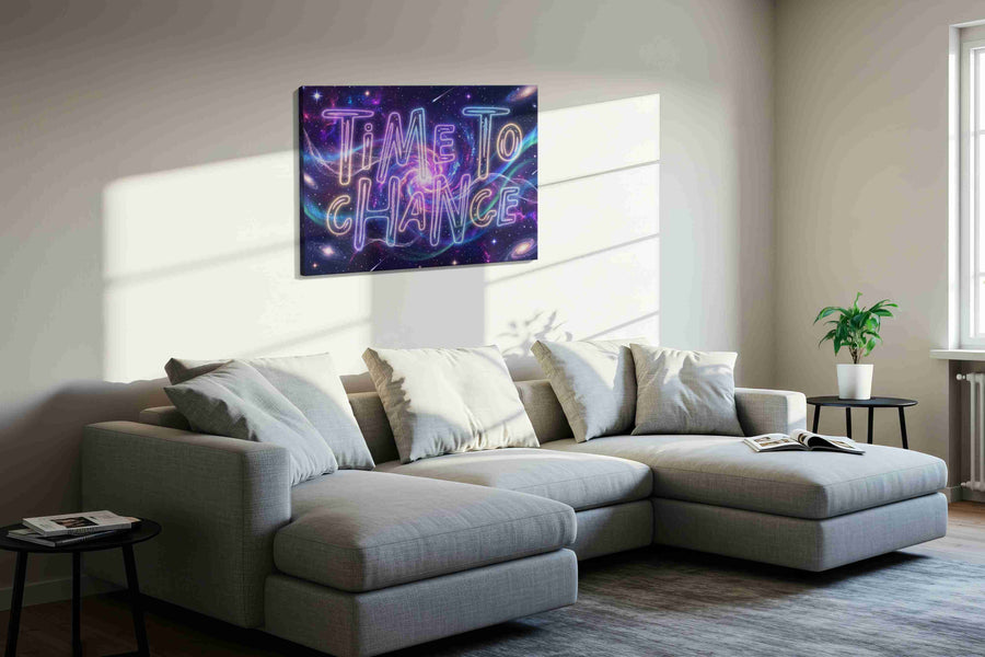 Celestial Time to Change motivational canvas print, displayed in a living room