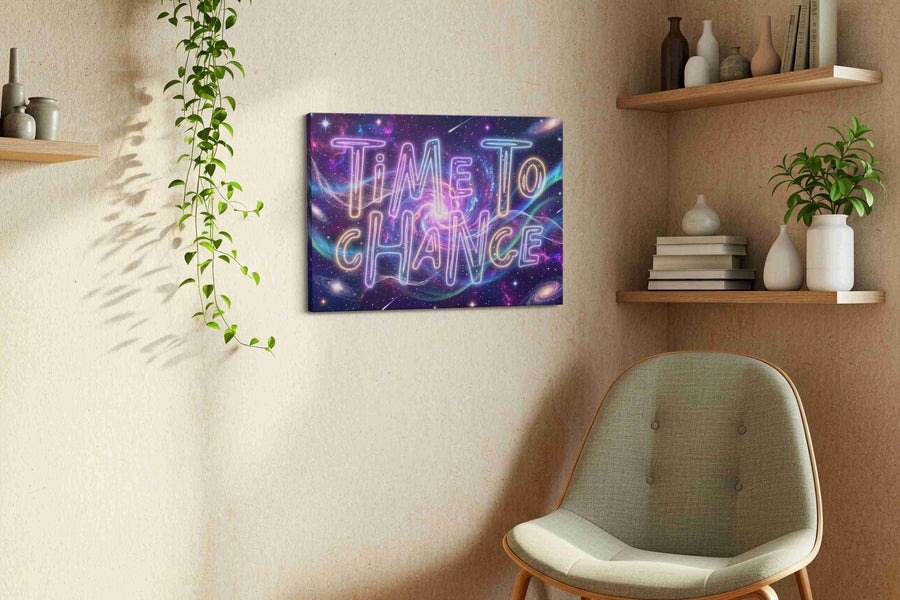 Celestial Time to Change motivational canvas print styled in a living room