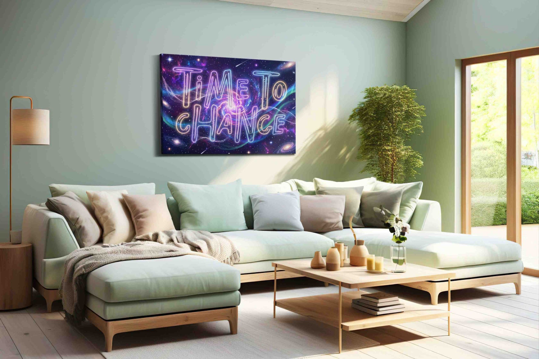 Celestial Time to Change motivational canvas print, hanging on wall