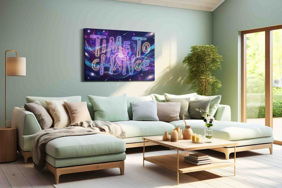 Celestial Time to Change motivational canvas print, hanging on wall