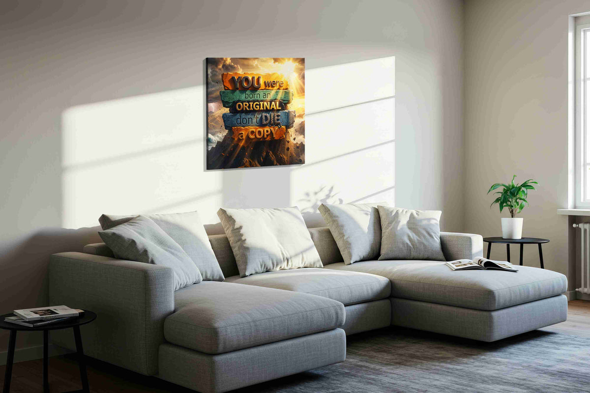 Forged for the Summit motivational canvas print, displayed in a living room