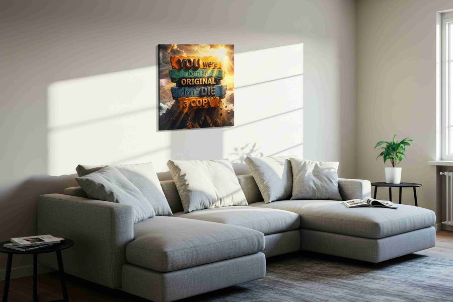 Forged for the Summit motivational canvas print, displayed in a living room