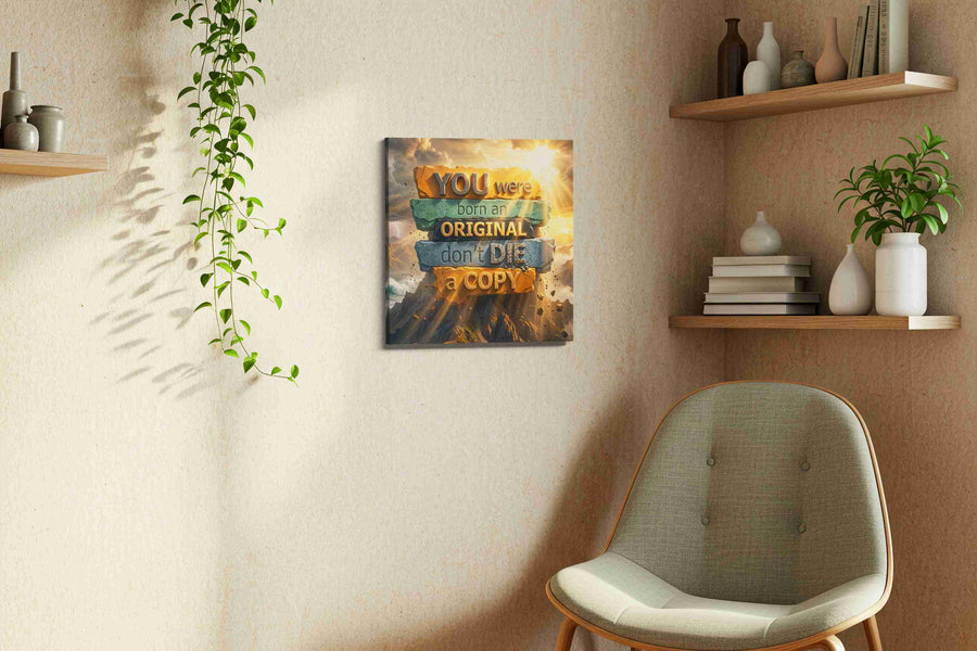 Forged for the Summit motivational canvas print styled in a living room