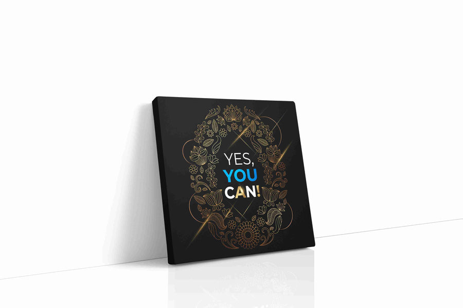 Golden Bloom of Affirmation motivational canvas print gallery-wrapped square canvas studio shot