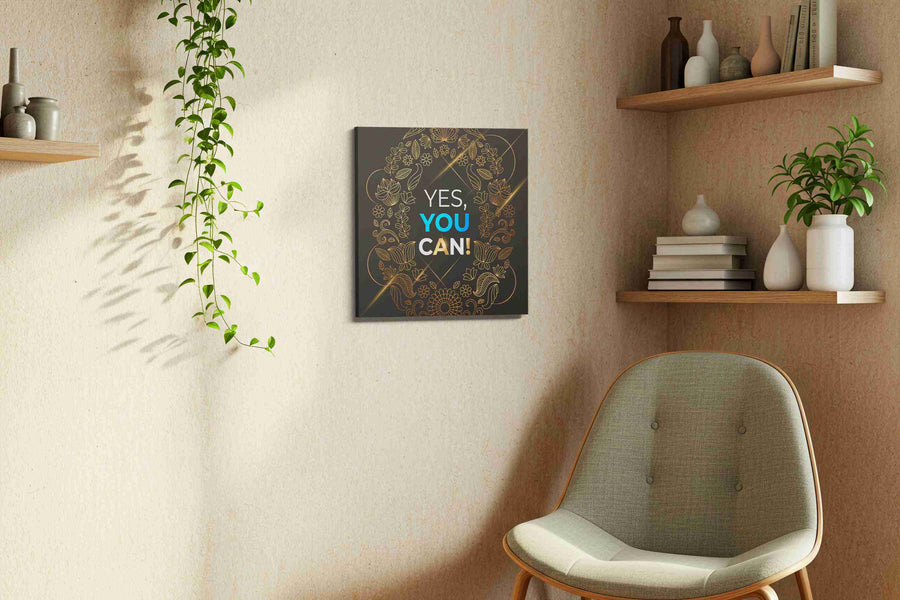 Golden Bloom of Affirmation motivational canvas print, hanging on wall — view 3