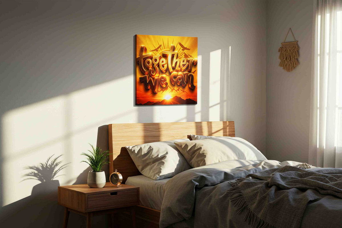 Golden Testament Horizon motivational canvas print, displayed in a bedroom