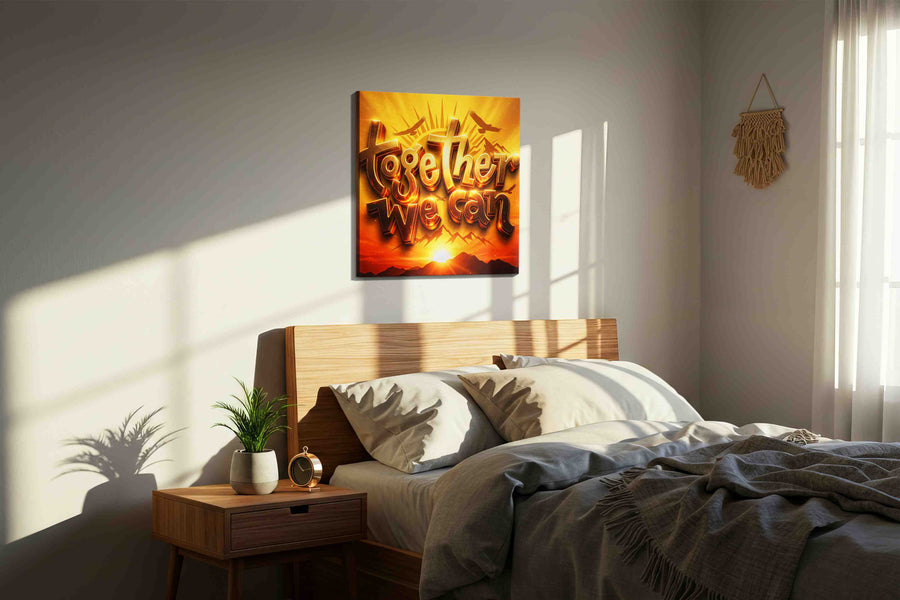 Golden Testament Horizon motivational canvas print, displayed in a bedroom