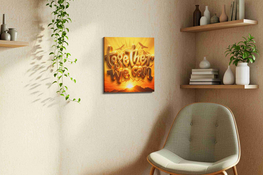 Golden Testament Horizon motivational canvas print, displayed in a living room