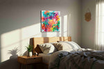 Never Give Up Dreamscape motivational canvas print, displayed in a bedroom