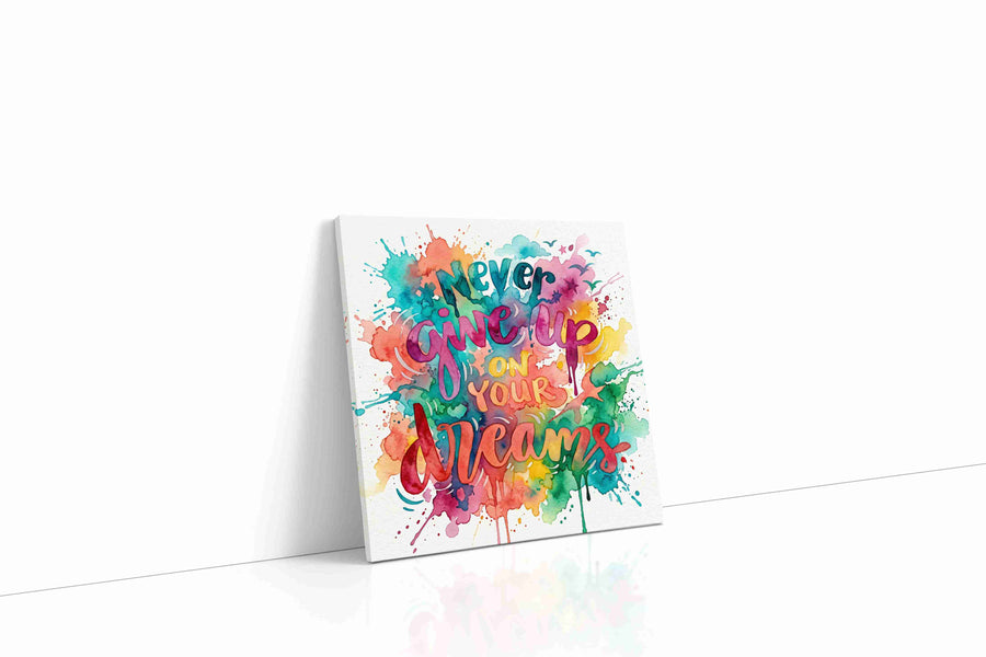 Never Give Up Dreamscape motivational canvas print gallery-wrapped square canvas studio shot