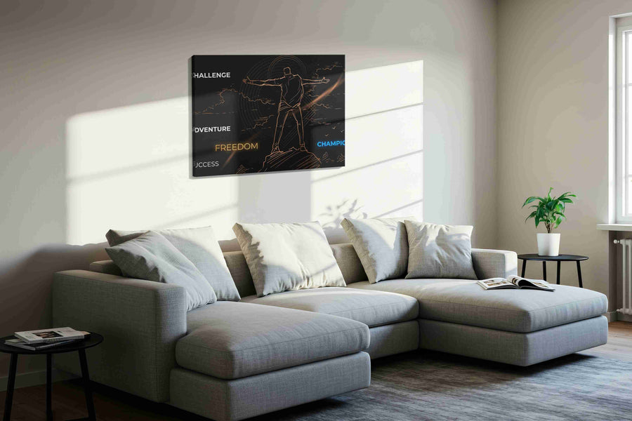 Summit of Unbound Light motivational canvas print, displayed in a living room