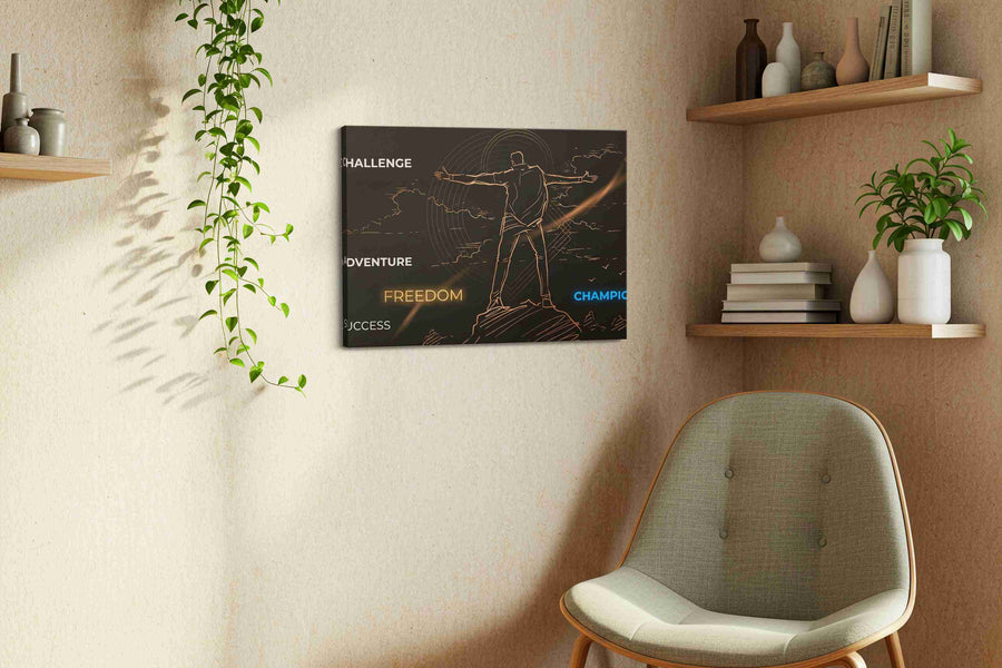 Summit of Unbound Light motivational canvas print styled in a living room