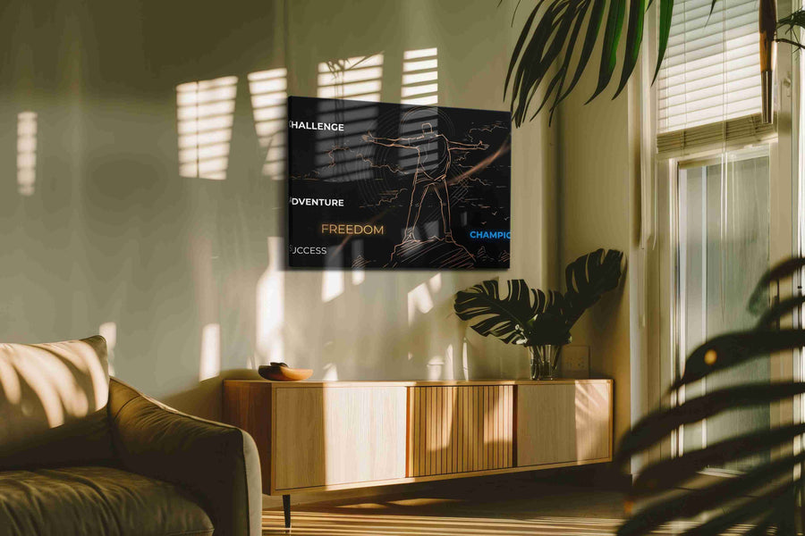 Summit of Unbound Light motivational canvas print in a hung canvas mockup