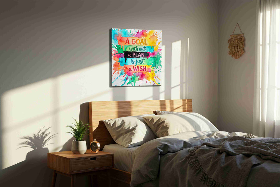 Wish in Watercolor motivational canvas print, displayed in a bedroom