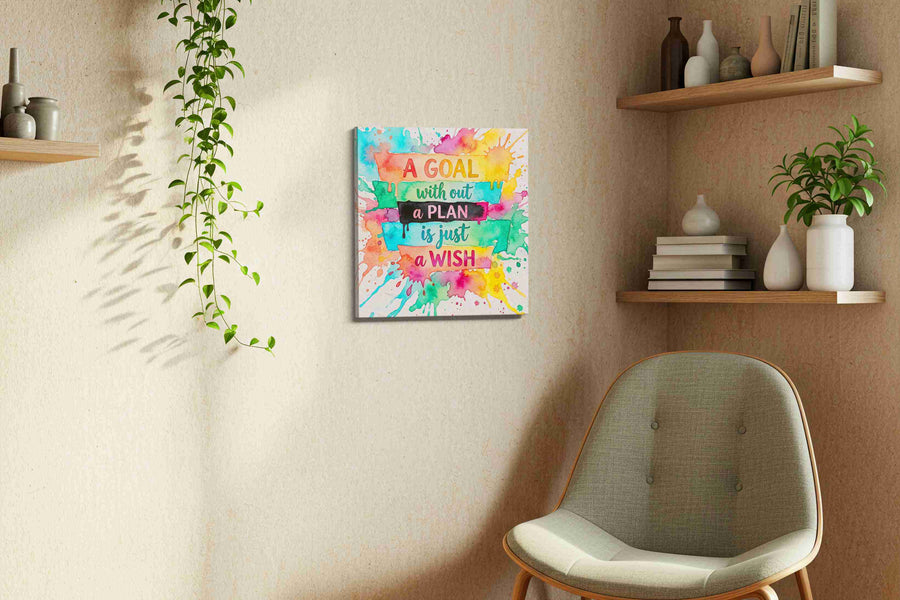 Wish in Watercolor motivational canvas print, displayed in a living room