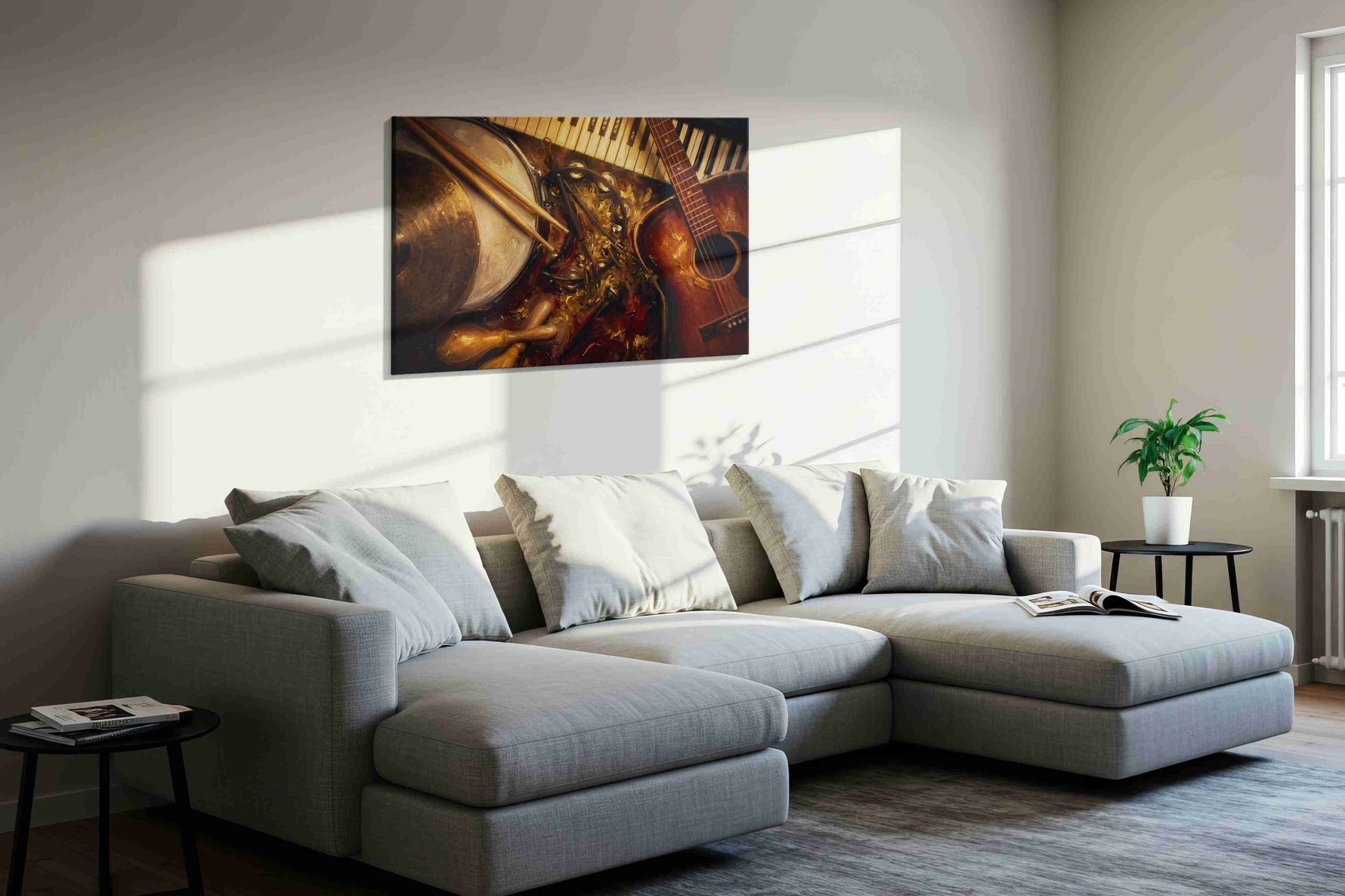 Gilded Rhythm Reverie music canvas print in a living room scene