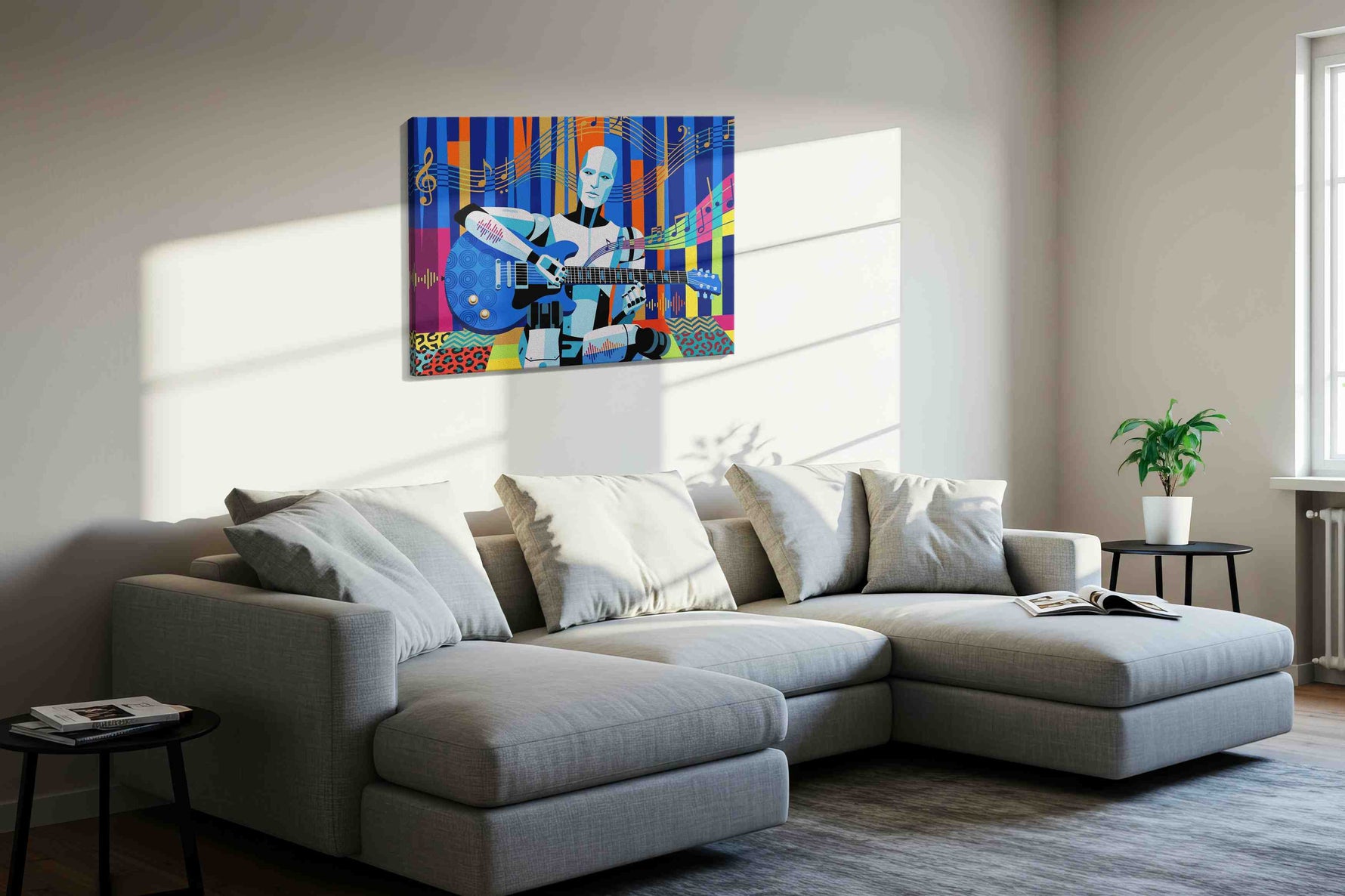 Neon Serenade of Tomorrow music canvas print, displayed in a living room