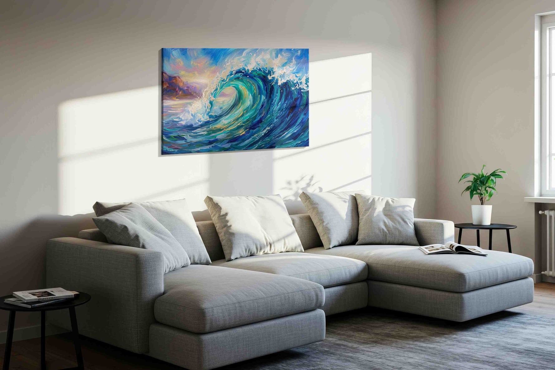Aurora Tide Rising ocean canvas print in a living room scene
