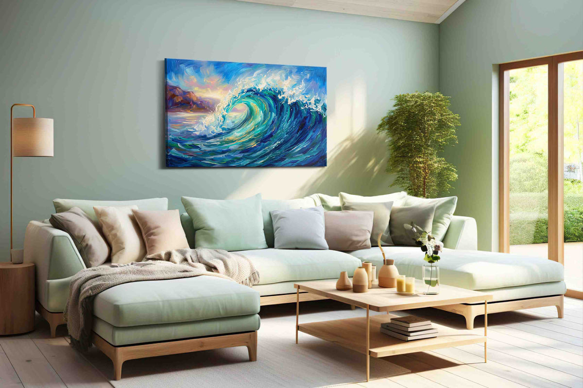 Aurora Tide Rising ocean canvas print, hanging on wall