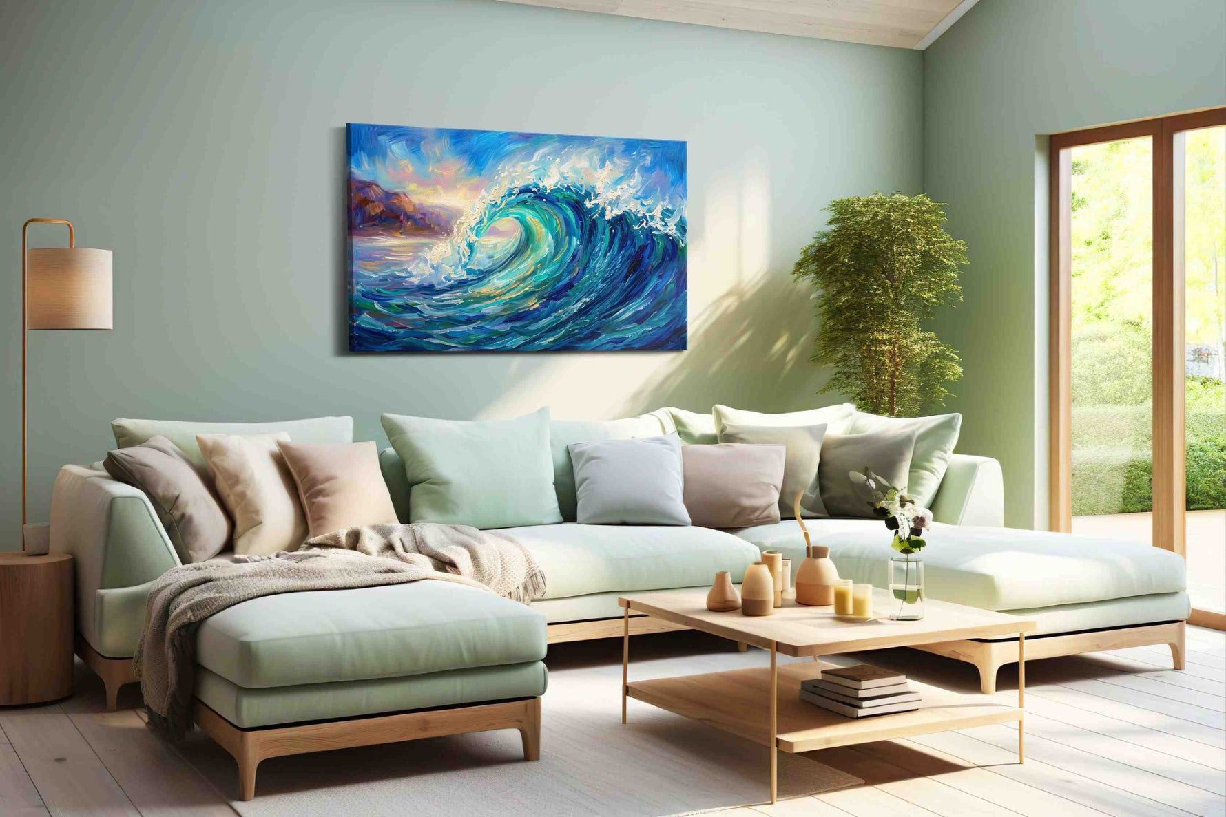 Aurora Tide Rising ocean canvas print, hanging on wall