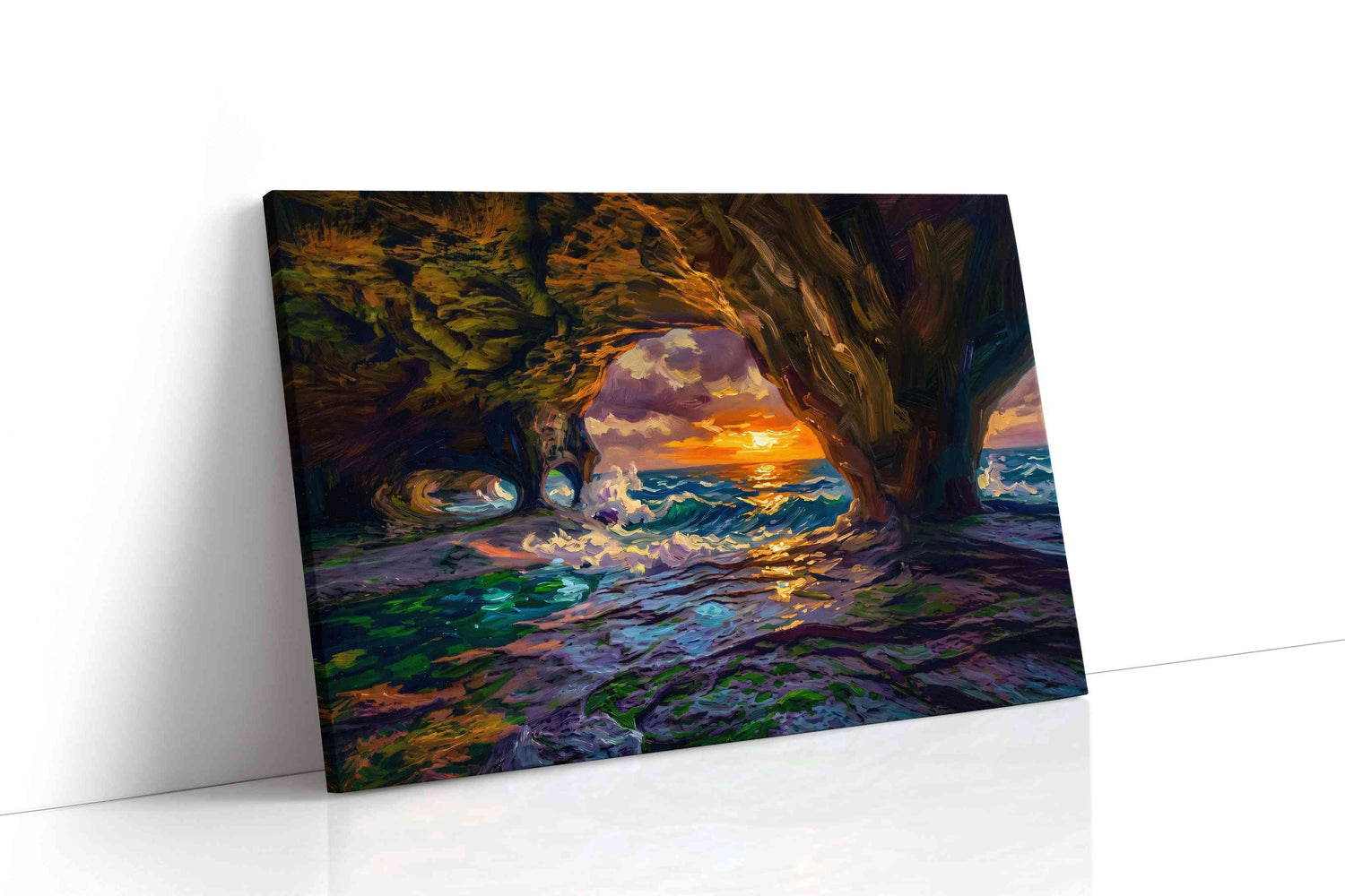 Ember Tide Grotto ocean canvas print, gallery-wrapped, ready to hang