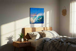 Inside the Azure Break ocean canvas print, displayed in a bedroom
