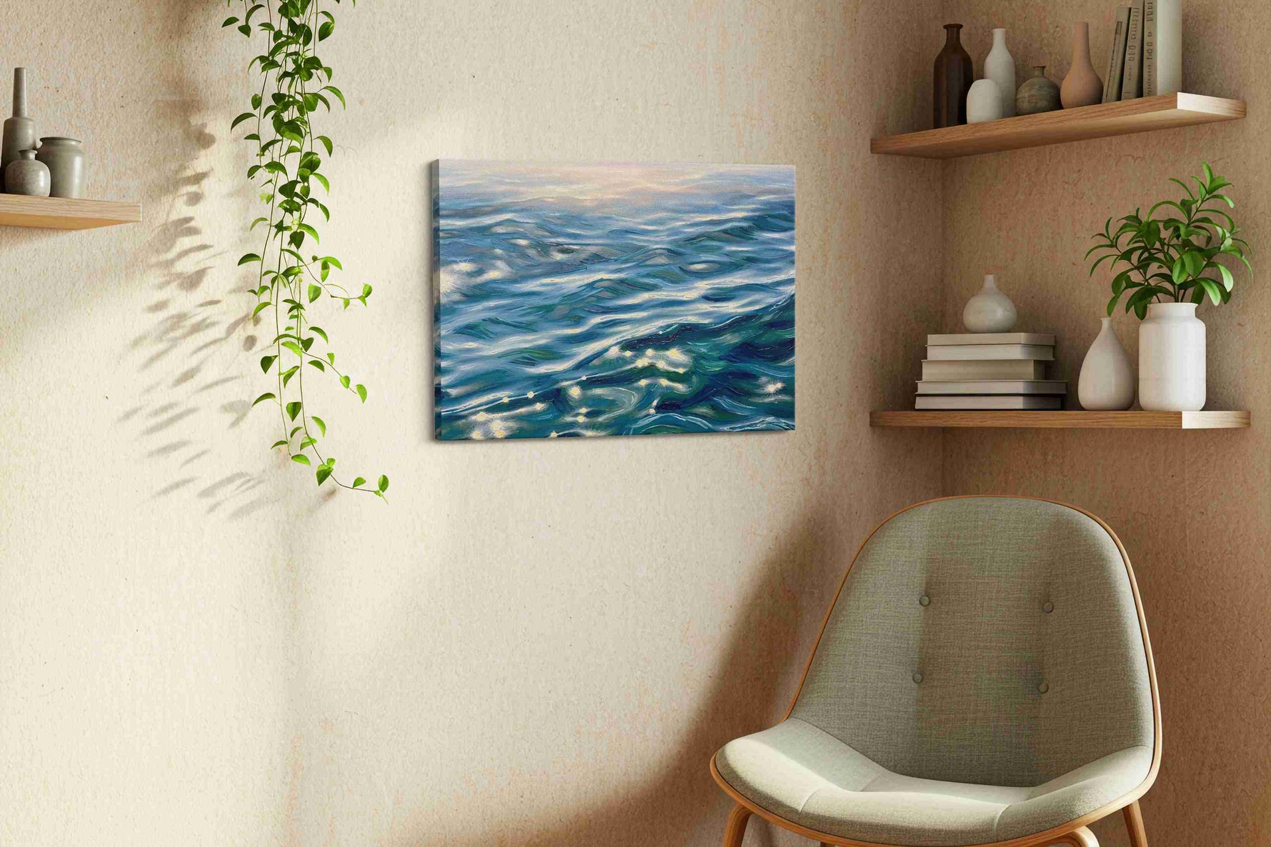 Sea of Fallen Stars ocean canvas print in a living room scene