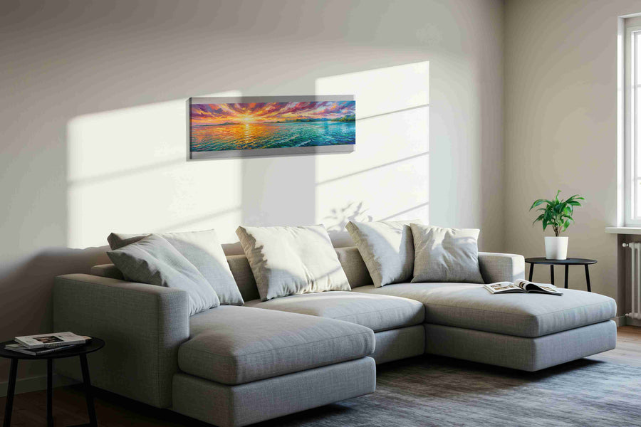 Where Fire Meets Tide ocean canvas print in a living room scene