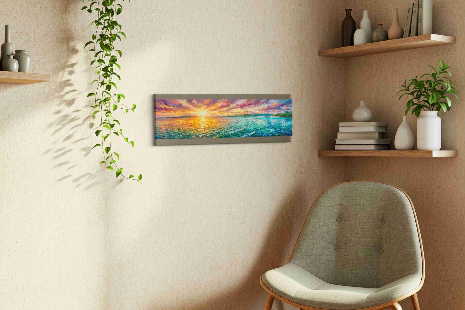Where Fire Meets Tide ocean canvas print, displayed in a living room