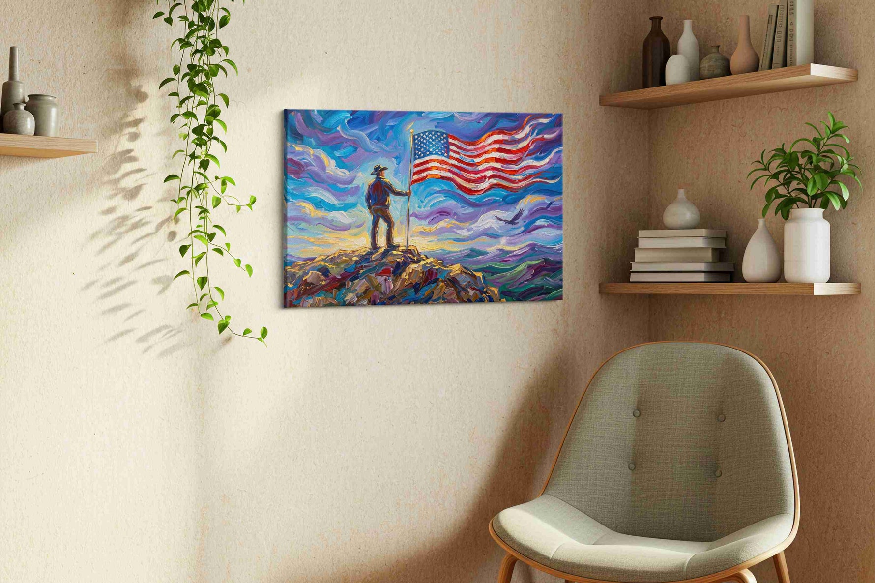 Liberty in the Tempest patriotic canvas print, displayed in a living room