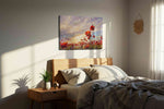 Ember Bloom Horizon II poppies canvas print, displayed in a bedroom
