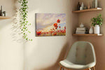 Ember Bloom Horizon II poppies canvas print styled in a living room