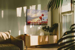 Ember Bloom Horizon II poppies canvas print in a contemporary interior mockup