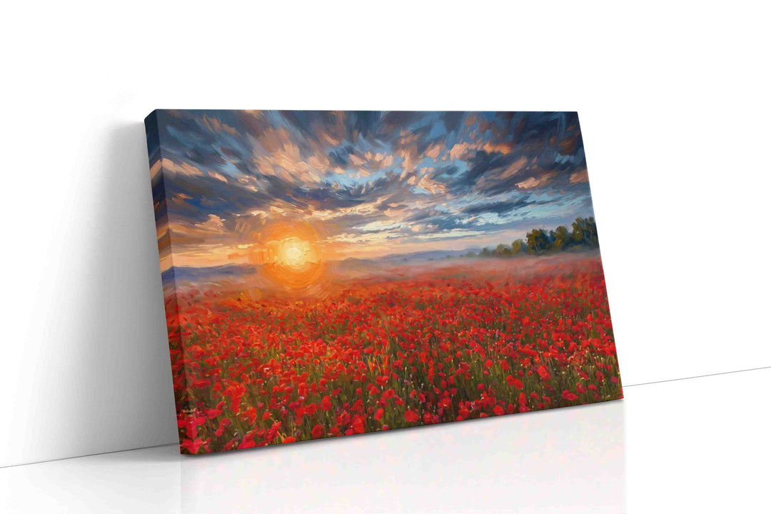 Ember Sky Over Poppies - Poppy Wall Art, Floral Canvas Print, Flower Decor