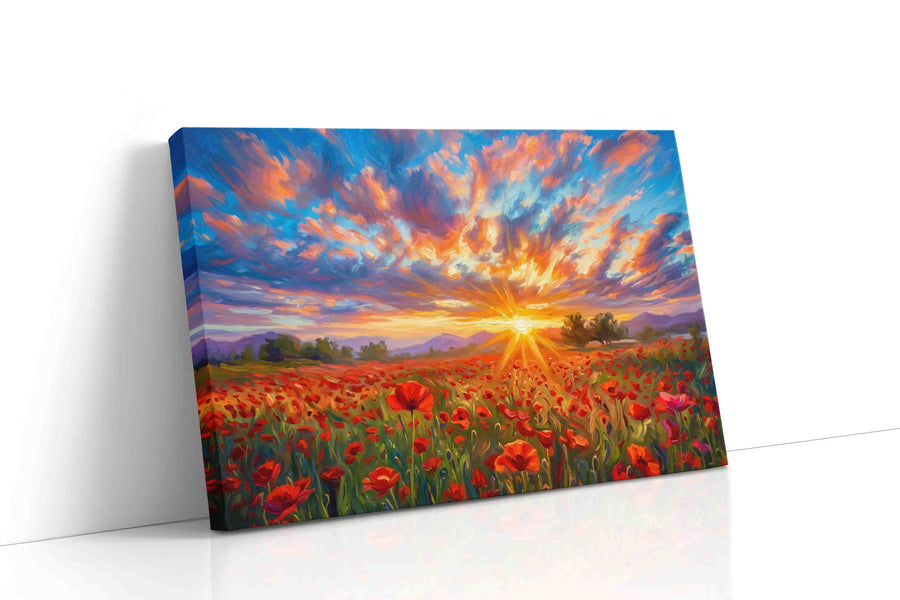 Ember Sky Over Poppies II poppies canvas print gallery-wrapped landscape canvas studio shot