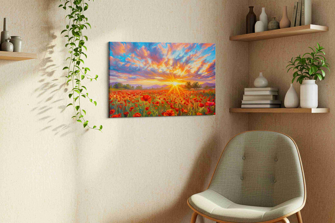 Ember Sky Over Poppies II - Poppy Wall Art, Floral Canvas Print, Flower Decor