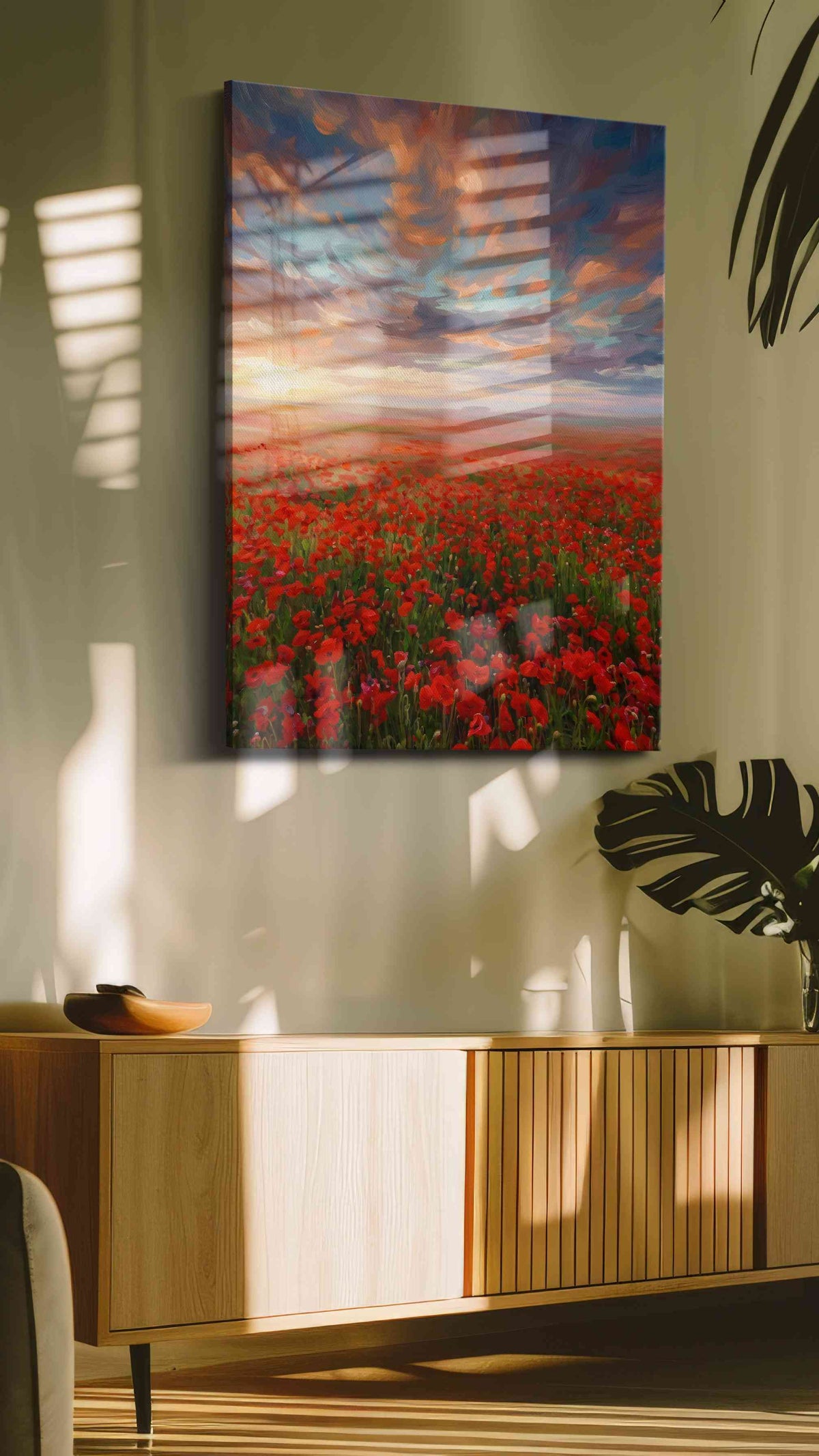 Ember Sky Poppy Reverie poppies canvas print, on wall, lifestyle preview